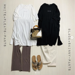 チュニック丈のTシャツは胸元はシンプルロゴ＆バックフォトプリントがポイント サイドに入ったスリットでチュニック丈でも動きやすいのが◎ おうち時間のリラックスタイムからちょっとそこまでのワンマイルスタイルにも大活躍な1枚