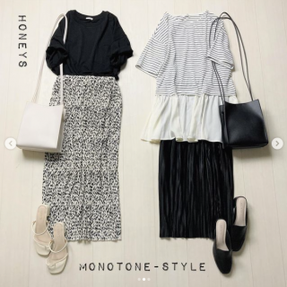 人気のプリーツタイトスカートを使ったモノトーンコーデのご紹介　 Iラインシルエットでスタイルアップ効果も