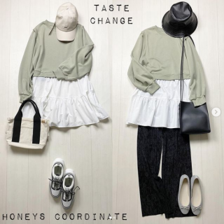 重ね着風のチュニックをボトムス違いでキュート＆大人リラックスにテイストチェンジ着回し。 ショートパンツ合わせでミニワンピース風着ると足長効果がアップ！ プリーツのリラクシーなパンツがベロア素材で楽ちんながらもおしゃれ見えを外さないアイテム。