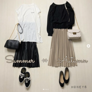 新作アイテムのご紹介♪ カジュアルにも大人っぽくも着こなせる合皮のプリーツスカート 合わせやすいベーシックカラーの4色展開 暑い日はノースリTシャツ合わせのモノトーンスタイルに 肌寒くなってきたらニットに合わせるのもおすすめ