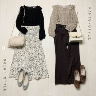 ブラウス見えのトップスは無地とチェックで5色展開 パンツスタイルにもスカートスタイルにもおすすめなコンパクトサイズ フリルのデザインもポイント♡