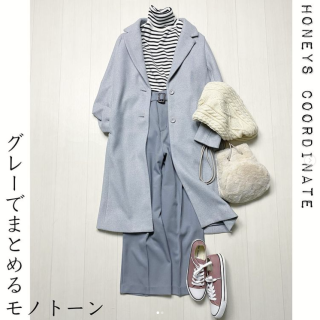 モノトーンコーデはグレーでまとめると沈まず、おしゃれな印象に。 ボーダー合わせもなんだか新鮮！