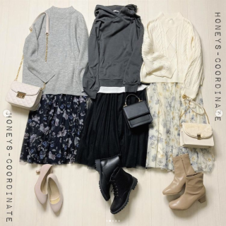 チュールスカートのカラー展開をご紹介 ベーシックカラーの無地2色と花柄3色の計5色展開 ガーリーなスタイリングはもちろんカジュアルなスタイリングにも◎