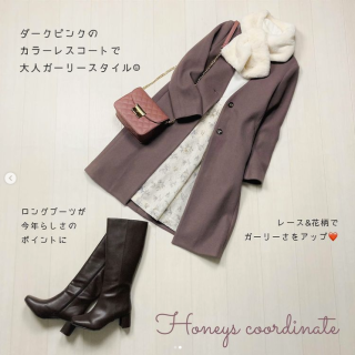 新作の花柄レーススカートを使ったスタイリングをご紹介 フレアスカート+ロングブーツで今年らしい印象の大人ガーリースタイルに