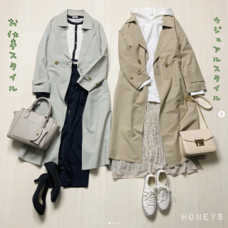 これからの季節に重宝するトレンチコート カラバリは定番カラーのベージュを含んだ全5色展開 柔らかい素材で着心地◎キレイめにもカジュアルにも着られるデザインもポイント