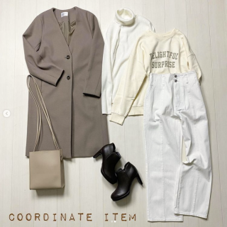 ニュアンスカラーを集めて重ねて柔らかい印象のカジュアルコーデ。 色味がまとまっているからカジュアルでもnot子供。