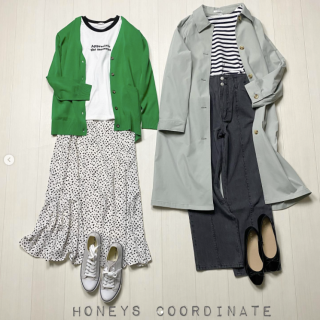 今年の春はいろんなGreenアイテムが充実！ 目を引くキレイなビビッドグリーンからくすみパステルのミントグリーンまで。 一枚投入でコーデが華やぐ！グリーンアイテムがオススメ！