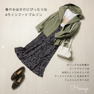 Aラインデザインのフードブルゾン 雨や汚れが付きにくい撥水加工が施されているので春のおでかけにもぴったり 合わせやすいカラーのカーキは女優「松岡茉優」さんとのコラボカラー♡ 定番カラーから春色まで揃った全6色展開なのでお好みのカラーを見つけてね