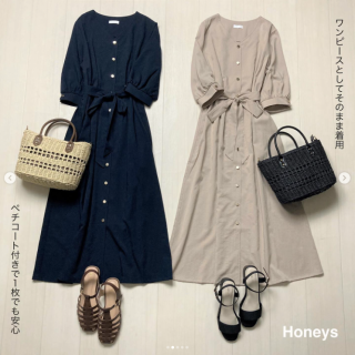 大人気のVネックワンピースのテイスト別着こなしをご紹介