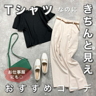 Tシャツなのにキレイ見えが叶うフレアスリーブデザインT 　ホワイト＆ブラックならお仕事服としてもOK