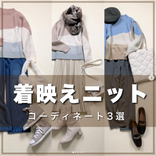 3色で切り替えられているハイネックニット ふんわりもちもちの素材で着心地も◎ コーデのポイントになるデザインなのであわせのボトムはシンプルにするのがおすすめ