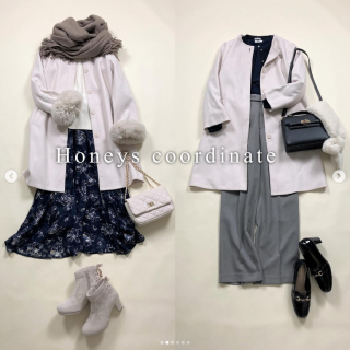 先日Postした袖口に取り外し可能なファーが付いているコートの着回しをご提案 ファーありのまま着用のお出かけスタイル＆ファーを取り外した状態のお仕事スタイル ファー無しならカジュアルダウンしたスタイリングもOK