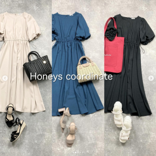 1枚で着映えるデザインワンピース ウエスト部分がドロスト使いになっているのでカジュアルMixな着こなしもおすすめ バルーンスリーブデザインで二の腕をカバーしつつ華やかな印象に